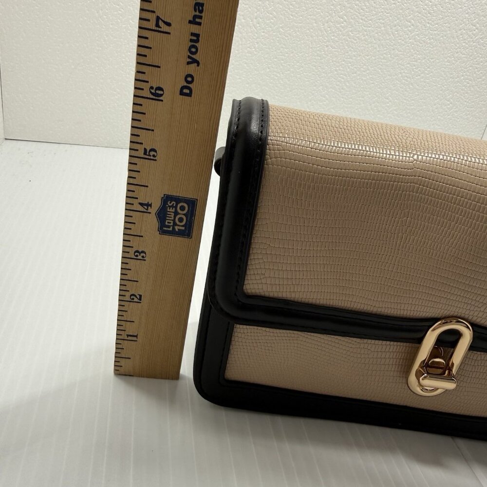 Jules Kae Mia Vegan Leather Clutch Crossbody Beige Black Gold Lock Shoulder Bag - Picture 9 of 10